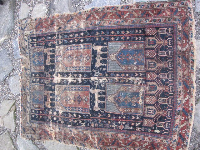 Antique shirvan prayer rug: 5.2' X 4' An extremely rare and beautiful archaic design. This rug speaks for itself