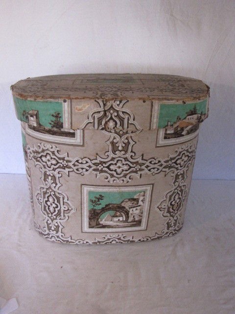 Oval hat box, 13 1/2" x 19", 15 1/2"" dp.: Oval hat box, 13 1/2" x 19", 15 1/2"" dp.