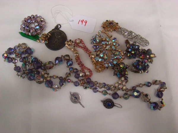 LOT OF VINTAGE RHINESTONE COSTUME JEWELRY: Some sterling, some marcasite, approx 15 pieces, buyer arranges shipping, we can recommend local shipper.