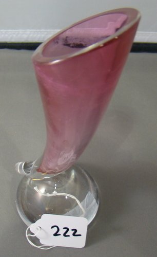 VAL ST. LAMBERT DECO RUBY BUD VASE: Signed to base, approx 8" tall, buyer arranges shipping, we can recommend local shipper.