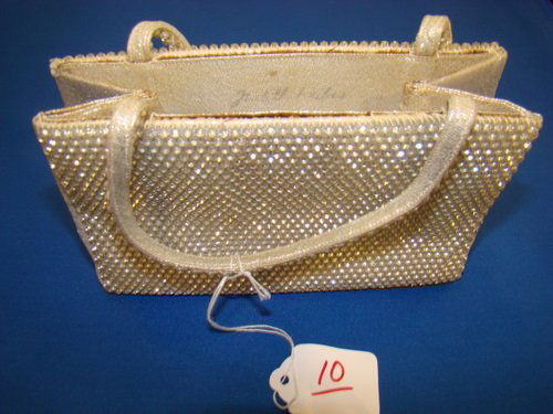 JUDITH LEIBER RHINESTONE PURSE: Vintage, approx. 6" long, in very good condition, buyer arranges shipping, we can recommend local shipper.