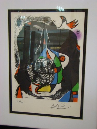 JOAN MIRO "INDELIBLE" ORIG. COLORED LITHOGRAPH: Hand signed and numbered 26/100, with COA, measures approx. 18" x 24", buyer arranges shipping, we can recommend local shipper.