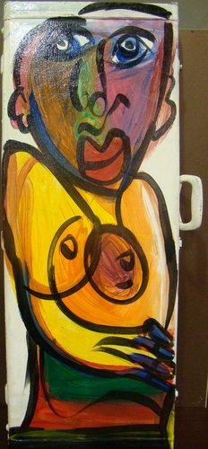 PETER KEIL "BILL HALEY & THE COMETS" TRAVEL CASE: Hand painted travel case being approx. 17" wide x 44" long, done by the listed artist Peter Kiel as a tribute to the music group Bill Haley & The Comets", buyer arranges shipping, we can recommend loc