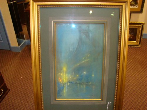 GLEN COOPER HENSHAW - BRIDGE WATERCOLOR: Approx. 11" x 18", signed in lower right, framed in a 23" x 30" frame, buyer arranges shipping, we can recommend local shipper.