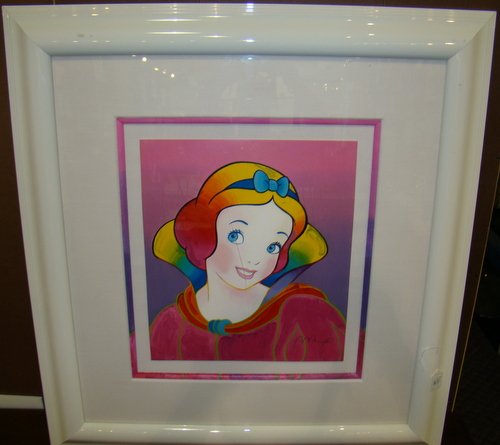 PETER MAX "SNOW WHITE IN PINK": Serigraph signed and numbered 84/500, 14" x 17" plus frame, buyer arranges shipping, we can recommend local shipper.