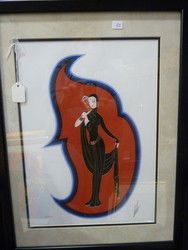 ERTE "GIRL WITH MASK": ERTE "GIRL WITH MASK" signed and numbered lithograph 27/300;approx 17x11