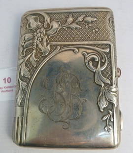 ANTIQUE RUSSIAN STERLING CIGARETTE BOX: ANTIQUE RUSSIAN STERLING CIGARETTE BOX approx 3x5;monogrammed;circa 1910