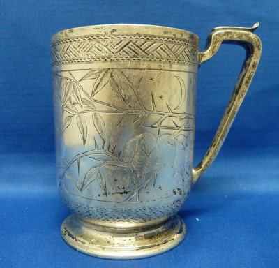 GEORGIAN ENGLISH STERLING MUG W/HANDLE: GEORGIAN ENGLISH STERLING MUG W/HANDLE signed Walter and john Barnard 1878;approx 6 ounces we can recommend local shippers