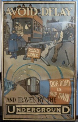 ANTIQUE RAILROAD POSTER: ANTIQUE RAILROAD POSTER all original; approx. 18x29 ; titled "Avoid Delay and Travel by the Underground" we can recommend local shippers