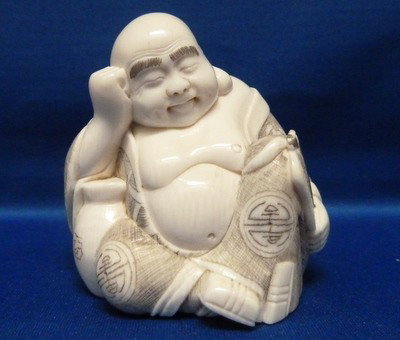 CARVED IVORY SLEEPING BUDDHA SIGNED