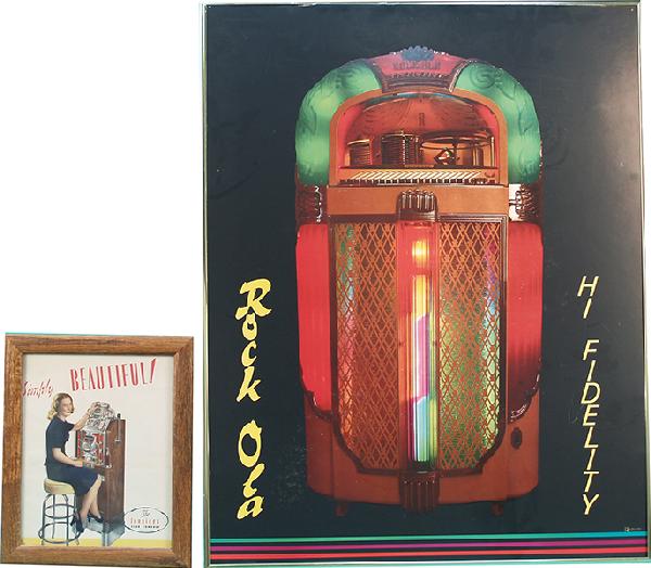 Lot Of 2 Advertising Prints In Frames:: Lot Of 2 Advertising Prints In Frames: 1 - Rock-Ola Hi Fidelity Jukebox print - 22" x 28" & 1 - Jennings slot machine catalog ad - 9" x 11"