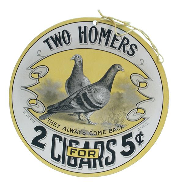 Lot Of 2 Cigar Double Sided Cardboard Signs:: Lot Of 2 Cigar Double Sided Cardboard Signs: 1 - Two Homers Cigars - 6-1/2" diam & 1 - Canadian Club Cigar - 7" diam