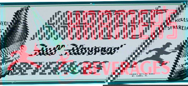 Kramer's Beverages Tin Sign: Kramer's Beverages Tin Sign "Healthful - Sparkling, Full Flavored" - 20" x 9"