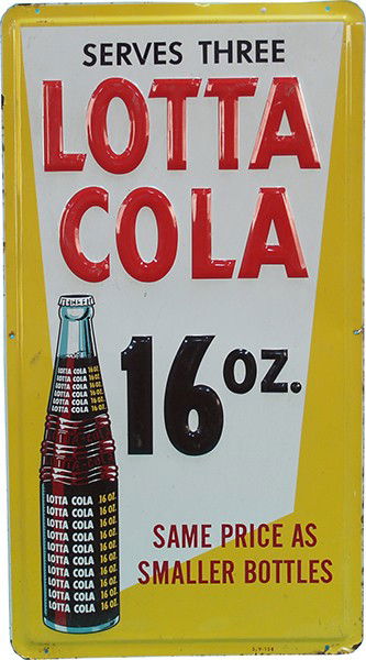 Lotta Cola 16 oz. Embossed Tin Sign - 12" x 22": Lotta Cola 16 oz. Embossed Tin Sign - 12" x 22"