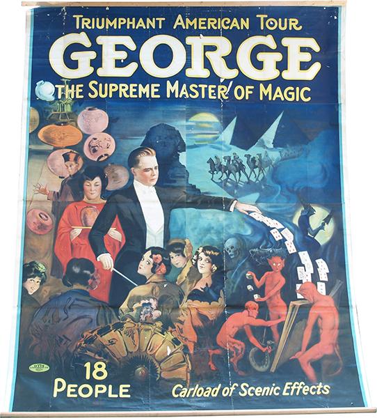 Large Master Of Magic Canvas Banner,: Large Master Of Magic Canvas Banner, "Triumphant American Tour GEORGE The Supreme Master Of Magic" - 80" x 98"