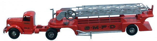 Early Metal Smith Miller Toy Aerial Fireman's Hook : Early Metal Smith Miller Toy Aerial Fireman's Hook & Ladder Truck No. 3, the ladder moves, in great condition - 34" long