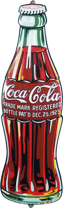 Die-cut & embossed Coca Cola Bottle Sign: Die-cut & embossed Coca Cola Bottle Sign near mint condition has the Xmas 1923 date 38" tall