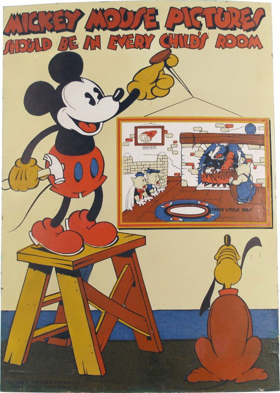 Early Cardboard Easel Back Mickey Mouse Print: Early Cardboard Easel Back Mickey Mouse Print "Mickey Mouse Pictures Should Be In Every Child's Room" by Reliance Picture Frame Co. Walt Disney Enterprises. Made before 1938, in great condition, only
