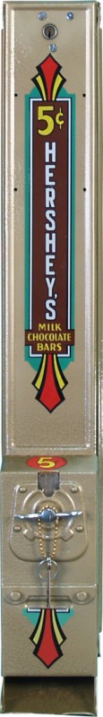 5 Cent Wall Mount Hershey's Milk Chocolate Bars Ve: 5 Cent Wall Mount Hershey's Milk Chocolate Bars Vending Machine c1930's, restored w/ keys