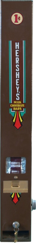 1 Cent Wall Mount Hershey's Milk Chocolate Bars Ve: 1 Cent Wall Mount Hershey's Milk Chocolate Bars Vending Machine c1930's, restored w/ keys