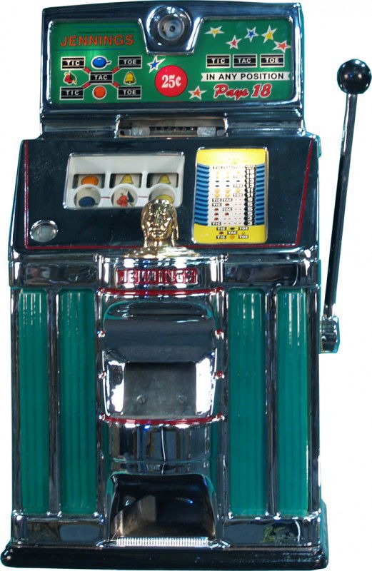 25 Cent Jennings Sun Chief Governor Tic-Tac-Toe Sl: 25 Cent Jennings Sun Chief Governor Tic-Tac-Toe Slot Machine, light-up, restored w/ keys