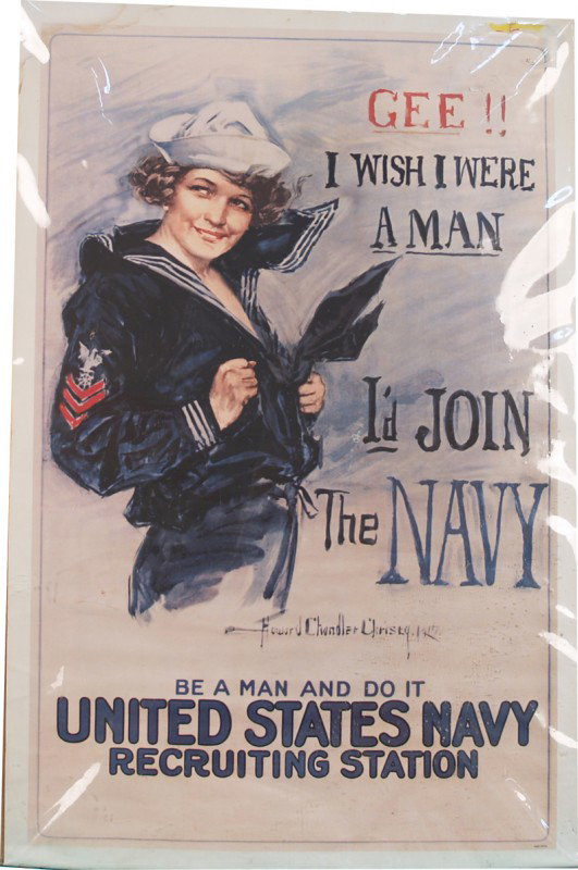 Christy Print United States Navy Recruiting Statio: Christy Print United States Navy Recruiting Station Poster "GEE! I Wish I Were A Man - I'd Join The Navy" - 25" x 38"