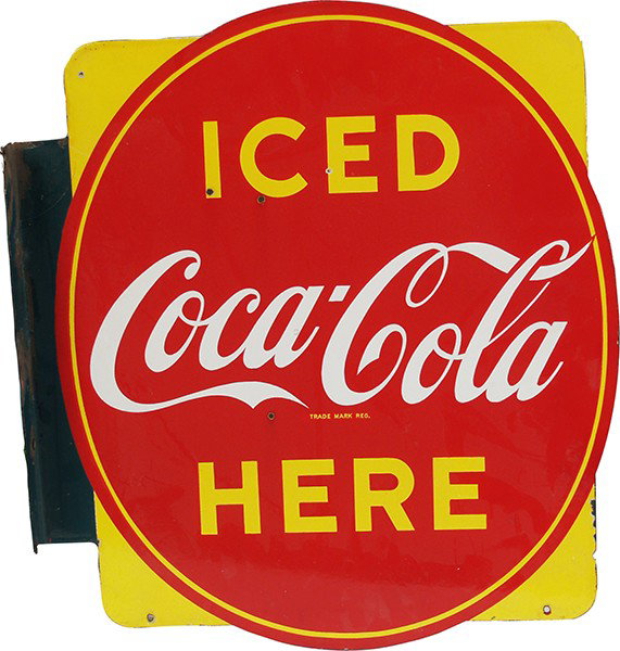 Vintage Coca Cola Die-Cut Double Sided Flange Porc: Vintage Coca Cola Die-Cut Double Sided Flange Porcelain Sign, Canada c1952 - 18"" x 20""