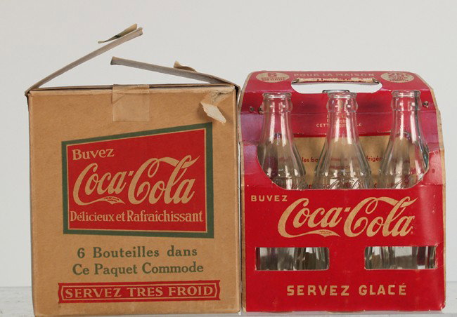 Vintage Coca Cola Cardboard 6 Pack Bottles c1939: Vintage Coca Cola Cardboard 6 Pack Bottles c1939 ""Servez Glace"" Internal & External Carrier w/ 6 Canada Coca Cola bottles