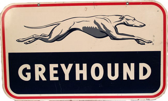 ""Greyhound"" Double Sided Bus Station Tin Sign: ""Greyhound"" Double Sided Bus Station Tin Sign - 40"" x 24""