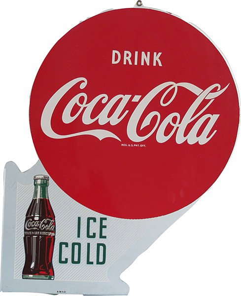 Drink Coca Cola Double Sided Flange Tin Sign: Drink Coca Cola Double Sided Flange Tin Sign ""ICE COLD"" c1951 N.O.S. - 19"" x 23""