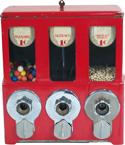 1 Cent Countertop ""New Era Vendor"" 3-Column Vend: 1 Cent Countertop ""New Era Vendor"" 3-Column Vending Machine by Penny King, rare w/ keys