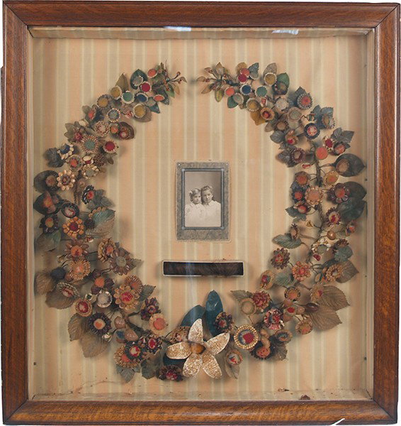 Victorian Shadow Box Memorial w/ Photo & Hair Ring: Victorian Shadow Box Memorial w/ Photo & Hair Ringlet - 32"" x 34""