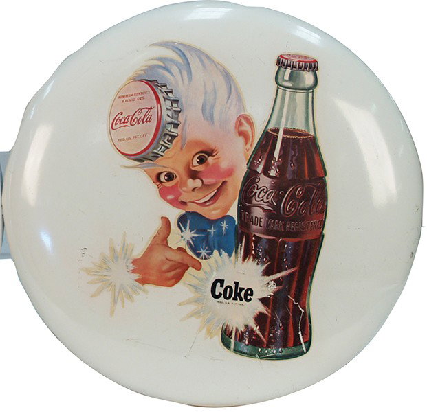 Coca Cola ""Sprite"" Boy White Tin Button Sign: Coca Cola ""Sprite"" Boy White Tin Button Sign, very rare - 16"" diam