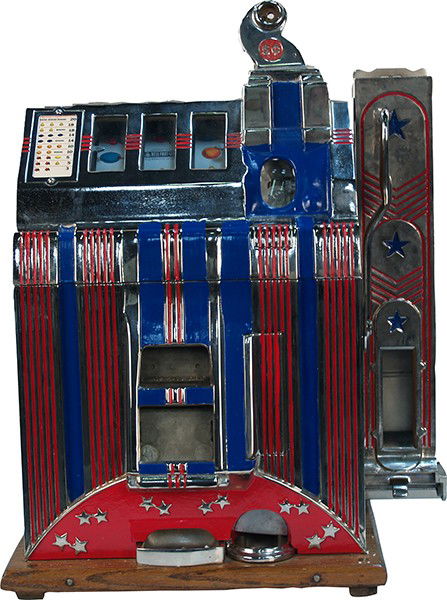 5 Cent Mills ""Skyscraper"" Double Jackpot Goosene: 5 Cent Mills ""Skyscraper"" Double Jackpot Gooseneck Bell Slot Machine c1933 w/ mint side vendor, restored w/ keys