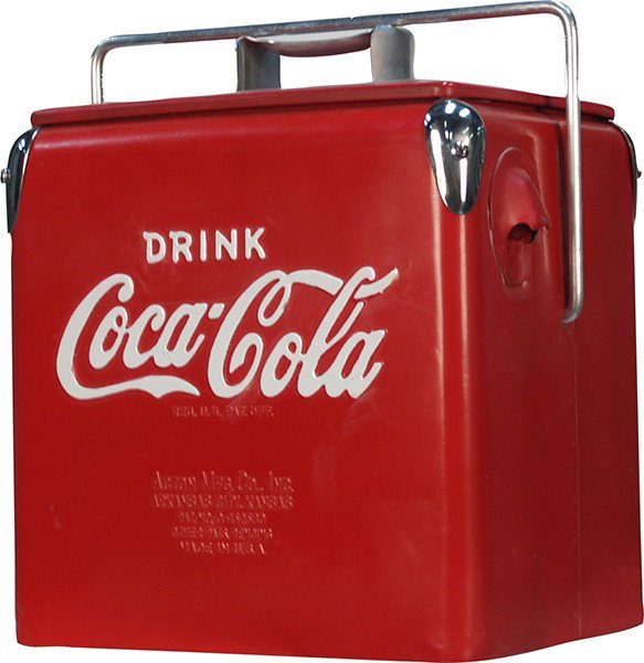 Small Embossed Metal Coca Cola Airline Cooler: Small Embossed Metal Coca Cola Airline Cooler - 11"" x 9"" x 12""