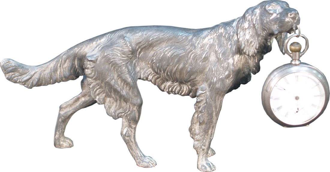 Countertop Hunting Dog Figural Pocket Watch Holder: Countertop Hunting Dog Figural Pocket Watch Holder/Display w/ pocket watch