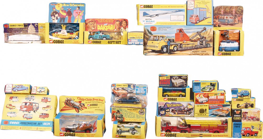 Box Lot of 25 Corgi Model Cars: Box Lot of 25 Corgi Model Cars mostly from the 1960's in the original boxes