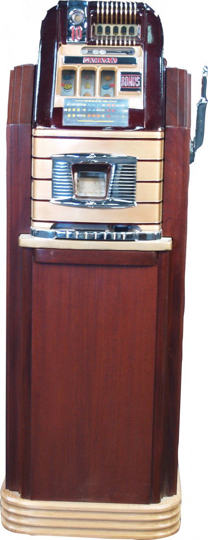 10 Cent Mills Hi-Top "Sahara" Bonus Jackpot Consol: 10 Cent Mills Hi-Top "Sahara" Bonus Jackpot Console Slot Machine s/ keys