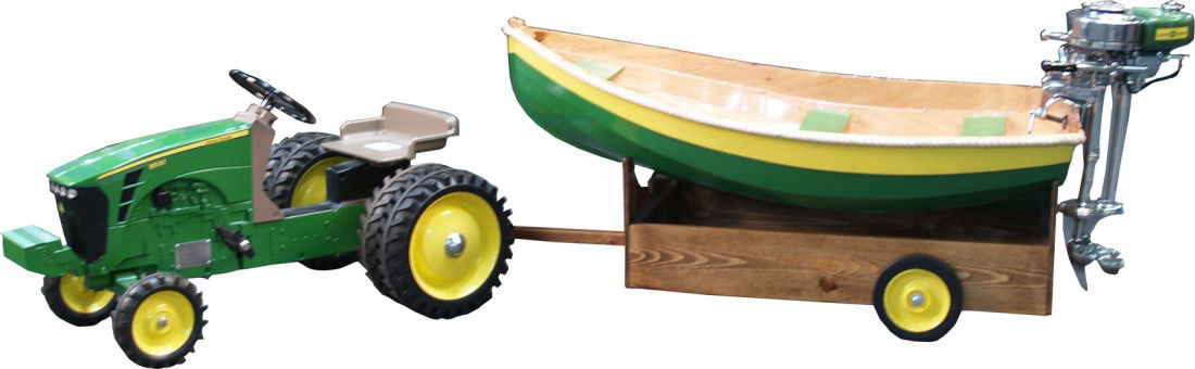 john deere metal pedal tractor with trailer