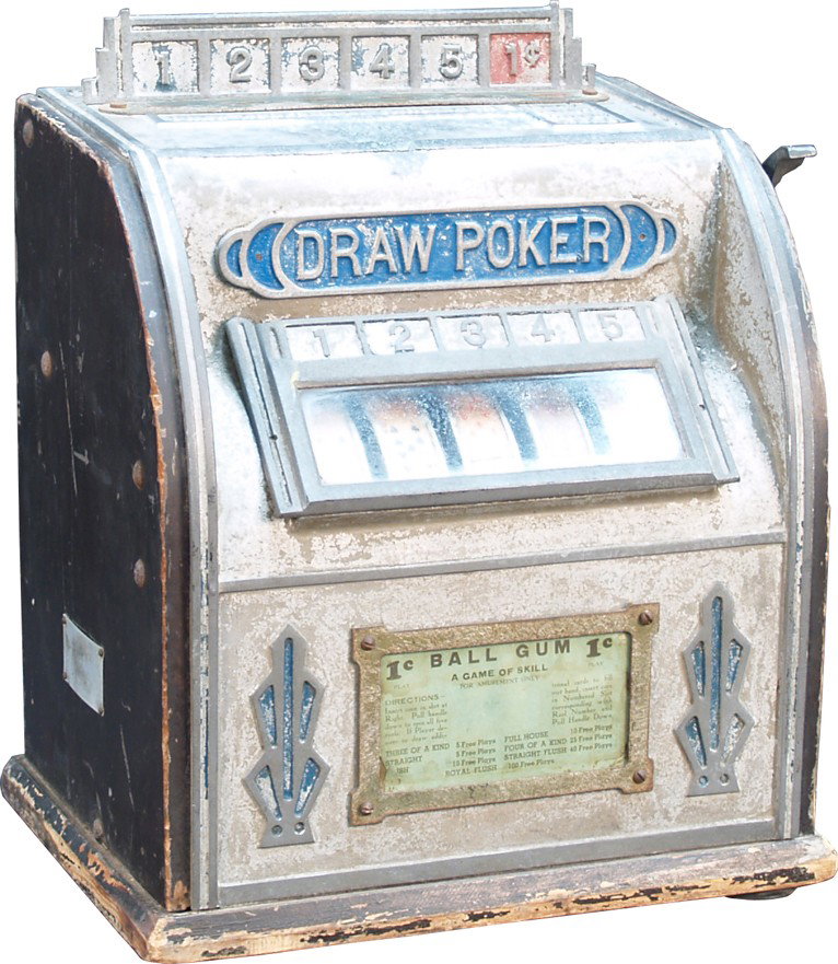 1 Cent Countertop "Draw Poker" 5-Reel Poker Hand T: 1 Cent Countertop "Draw Poker" 5-Reel Poker Hand Trade Stimulator, very rare machine w/ keys