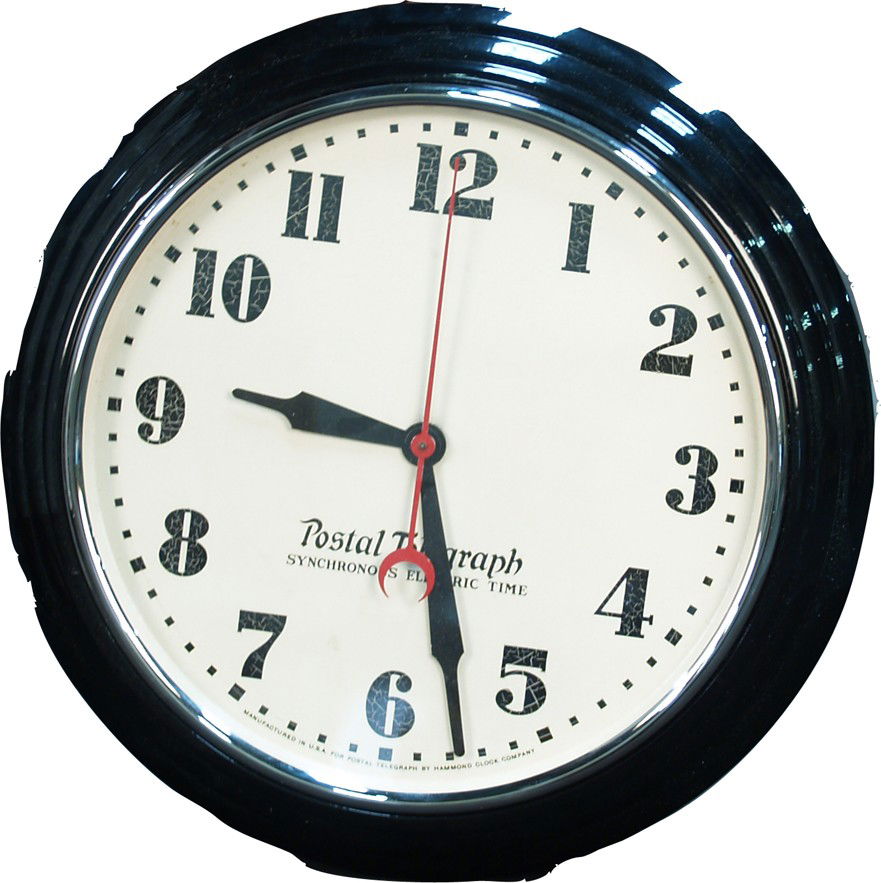 Vintage "Postal Telegraph Synchronous Electric Tim: Vintage "Postal Telegraph Synchronous Electric Time" Wall Clock c1920's-30's Manufactured In USA For Postal Telegraph By Hammond Clock Company - 20" diam