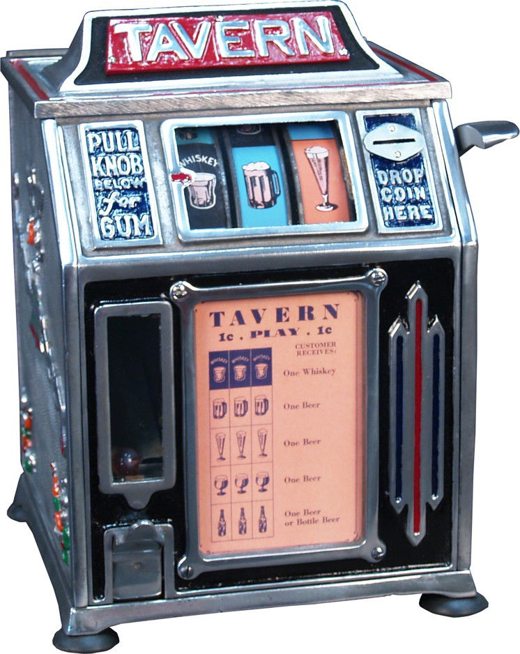1 Cent Countertop Dandy Vender "TAVERN" 3-Reel Gum: 1 Cent Countertop Dandy Vender "TAVERN" 3-Reel Gumball Trade Stimulator c1935 by Groetchen Tool & MFG. Co., restored w/ keys