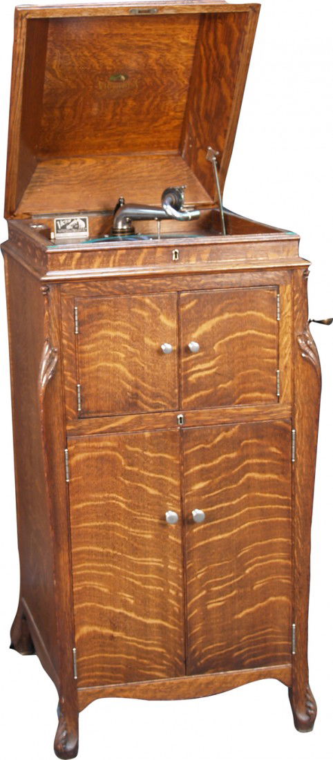 Antique Floor Model Tiger Oak Victor Talking Machi: Antique Floor Model Tiger Oak Victor Talking Machine VV-XIV Phonograph Player (works)