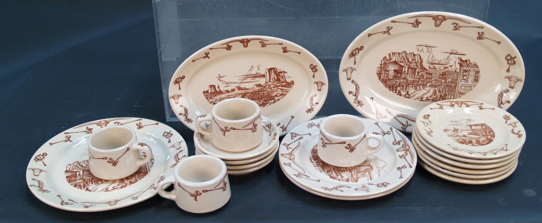 Lot Of 19 EL Rancho Pattern Diner China Dinnerware: Lot Of 19 EL Rancho Pattern Diner China Dinnerware Made By Wallace China Co. c1940's