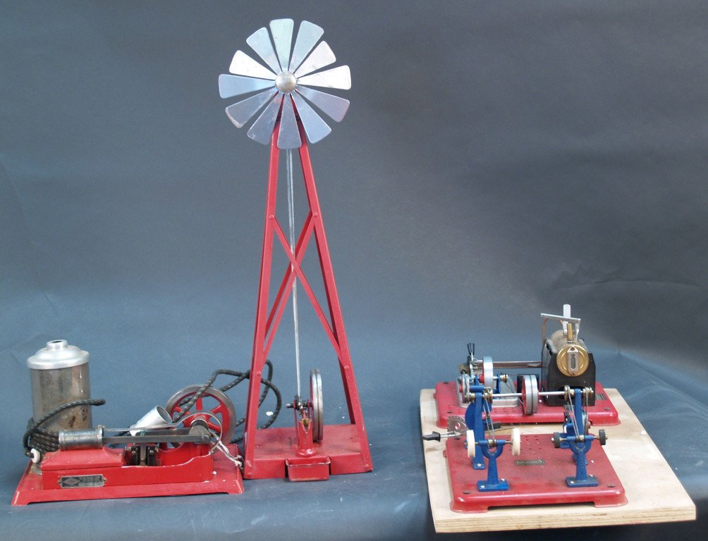 Lot Of 3 Items:: Lot Of 3 Items: 1 - cast-iron windmill model, 1 - electric steam engine model & 1 - Mamod steam engine model