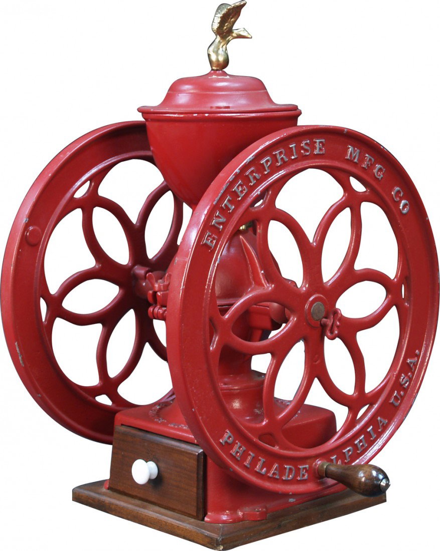 Early Cast-Iron 2-Wheel Enterprise MFG. Co. Coffe: Early Cast-Iron 2-Wheel Enterprise MFG. Co. Coffee Grinder