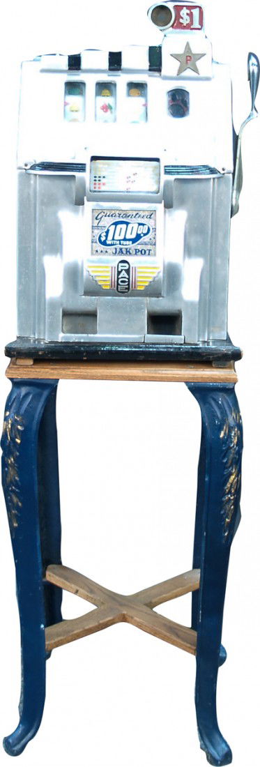 $1 Pace Deluxe Cherry Bell Gold Star Jackpot Slot: $1 Pace Deluxe Cherry Bell Gold Star Jackpot Slot Machine c1945 on slot machine stand
