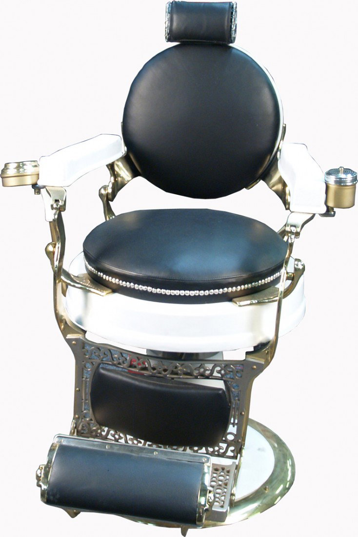 Vintage White Porcelain Berninghaus "Hercules" Rou: Vintage White Porcelain Berninghaus "Hercules" Round Back & Round Seat Barber Chair w/ ashtray & cigarette holder
