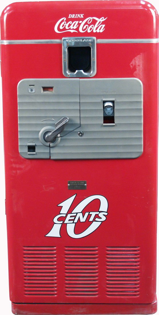 Vintage 10 Cent Floor Model Coca Cola Vendorlator: Vintage 10 Cent Floor Model Coca Cola Vendorlator Model No. 27A Vending Machine c 1949 w/ keys