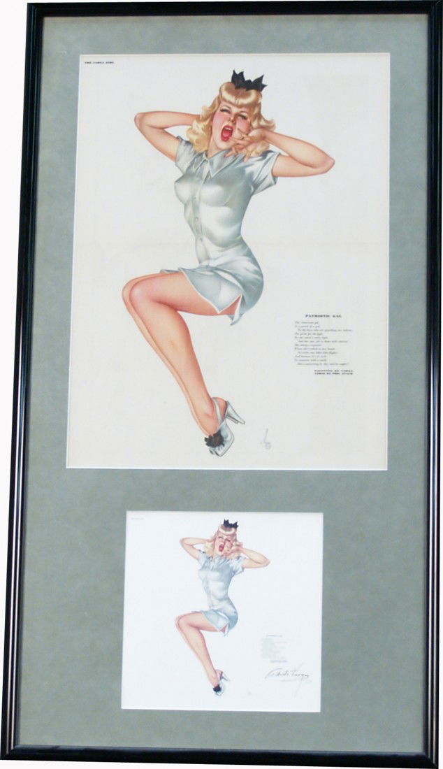 Vargas Esquire Magazine Pin-Up Girl Print "Patriot: Vargas Esquire Magazine Pin-Up Girl Print "Patriot Gal" w/ small print signed by Alberto Vargas in frame - 17" x 31"